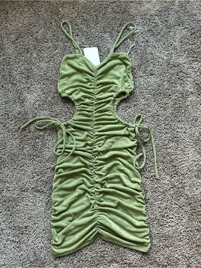 Ruched Cutout Mini Dress in Olive Green